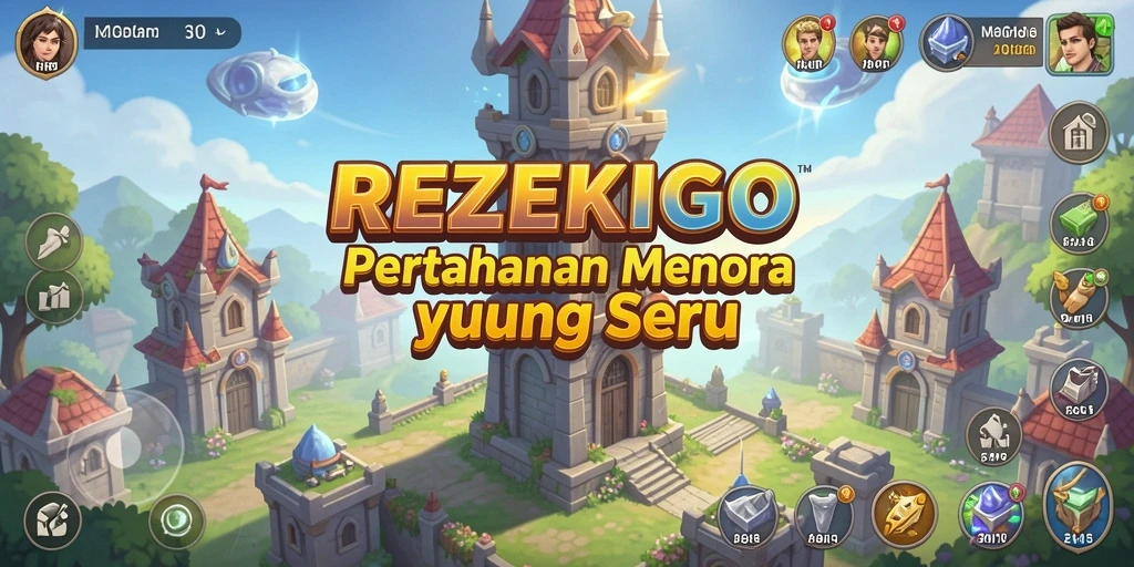 Screenshot gameplay REZEKIGO menampilkan pertahanan menara yang strategis dalam aksi.