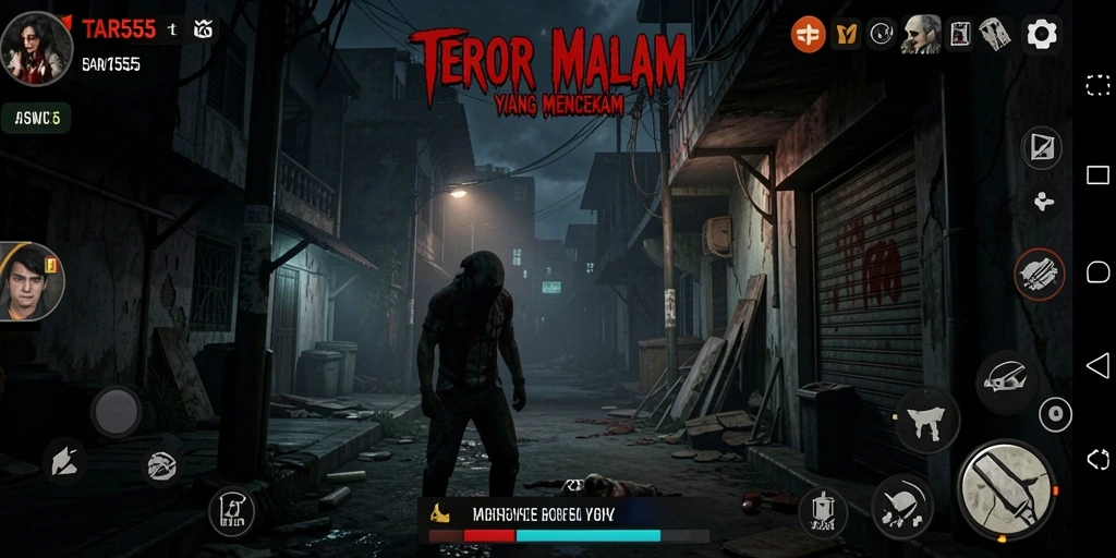 Screenshot TAR555 menampilkan aksi menegangkan di suasana menyeramkan.